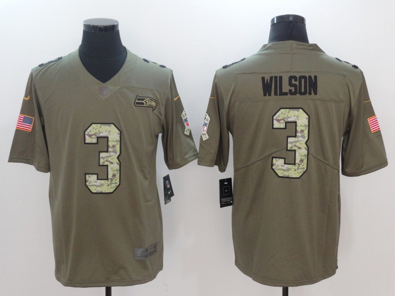 Men Seattle Seahawks #3 Wilson Camo Nike Olive Salute To Service Limited NFL Jerseys->seattle seahawks->NFL Jersey